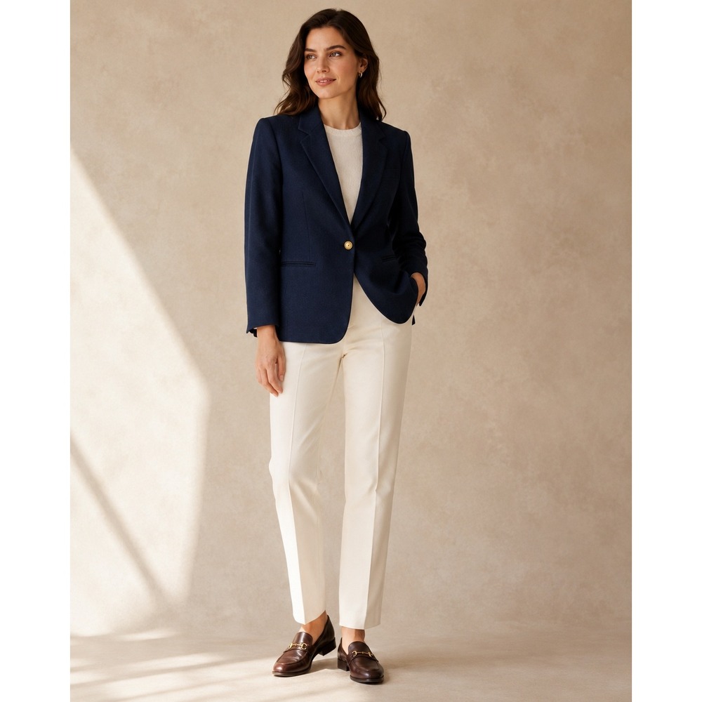 Vintage Talbots Petites Navy Wool Blazer Gold Crest Button 4P